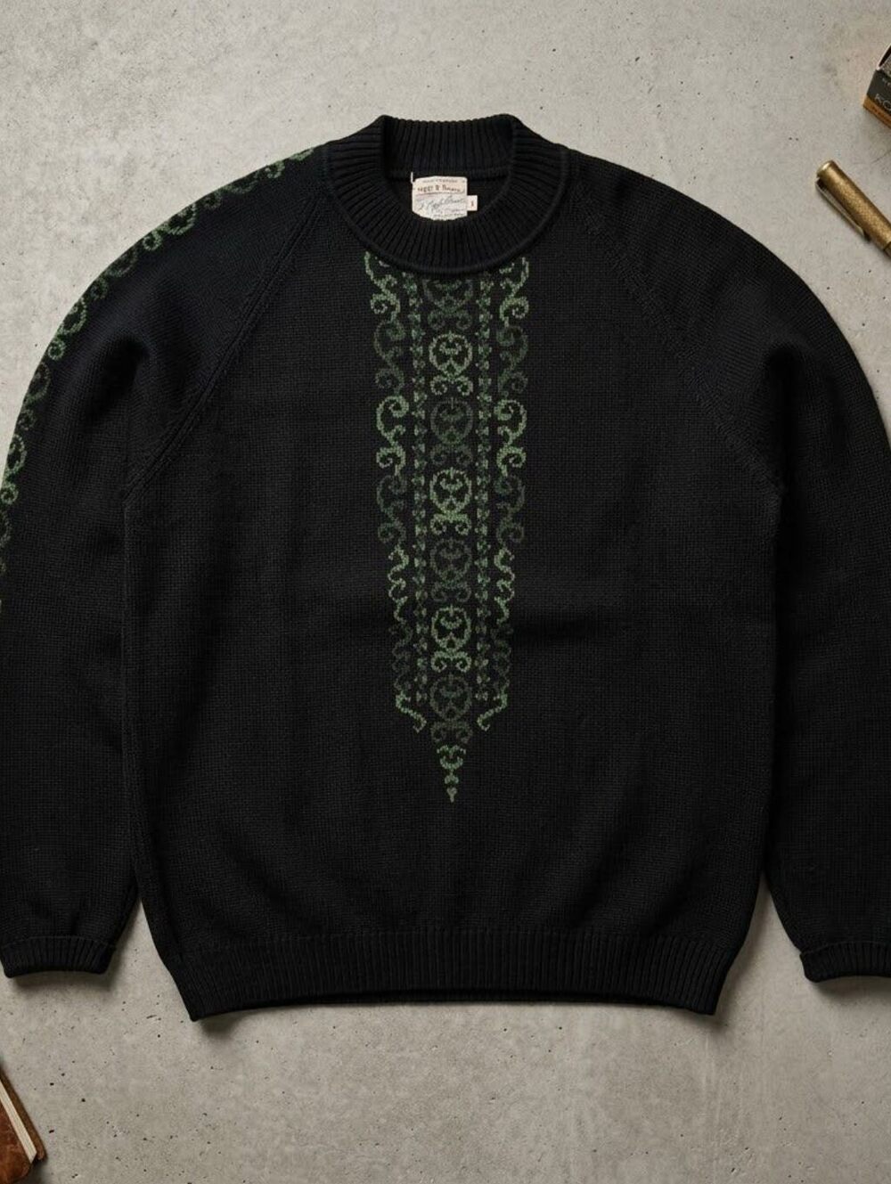 Vintage Saks Fifth Avenue Wool Sweater XL Black Geometric Cabincore Grandpa